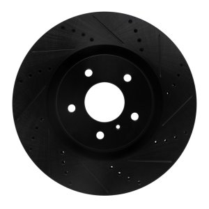 Infiniti G35 Brake Rotor (1) - Front Right - R1 Concepts - Drilled & Slotted - Black - `03-`08